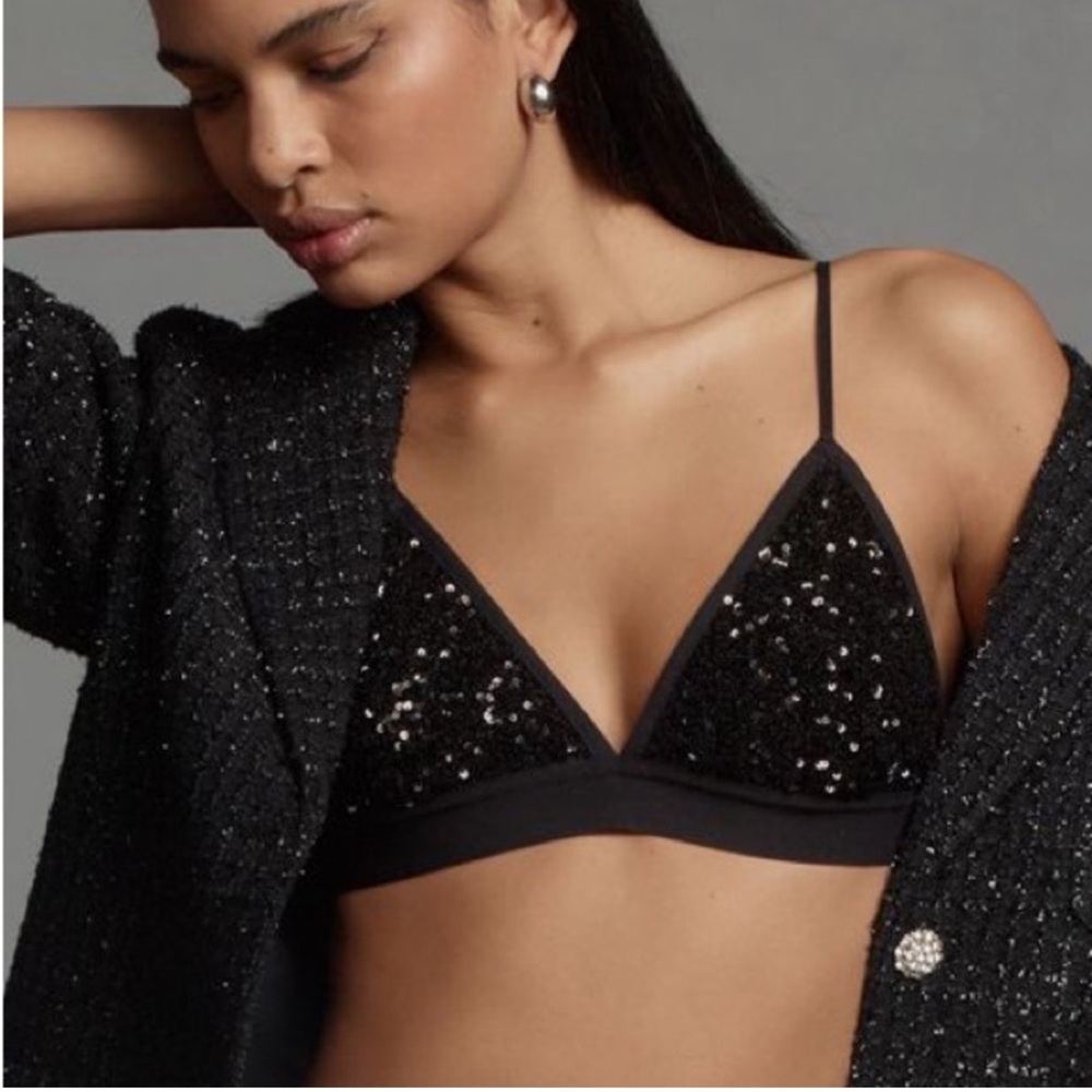NWT Anthropologie Black Sequin Triangle Bra - Small